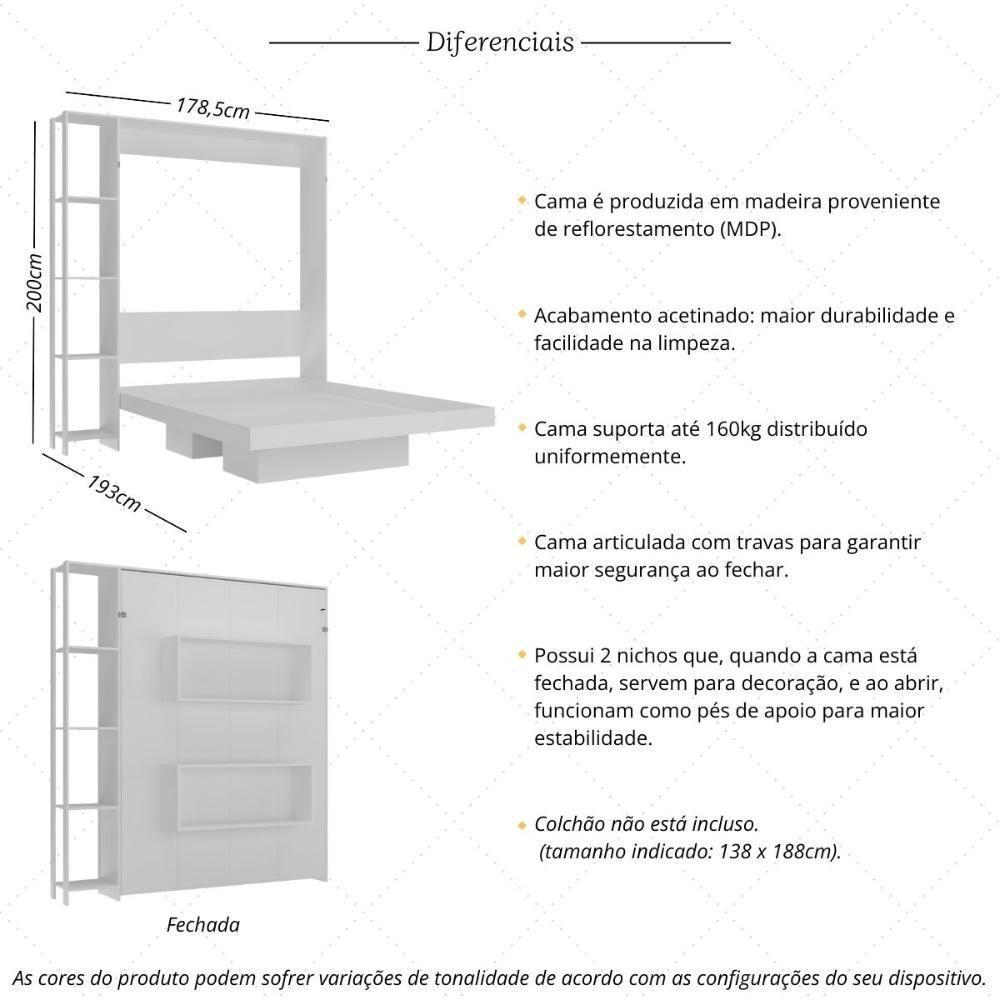 Cama De Casal Articulada Para Colchão 138x188cm Multimóveis MP4380 Branco - 3