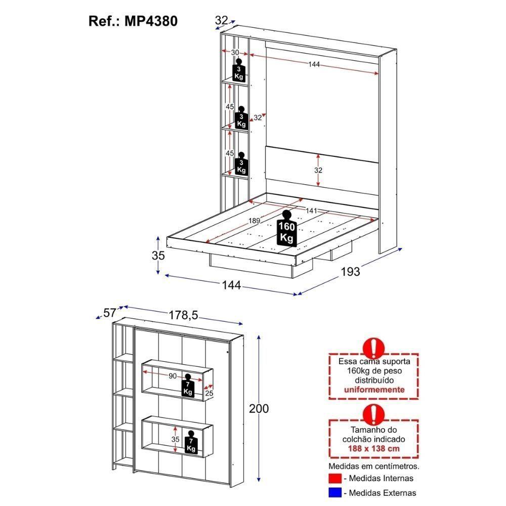 Cama De Casal Articulada Para Colchão 138x188cm Multimóveis MP4380 Branco - 4