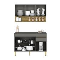 Kit Balcão De Pia Com Tampo E Aereo 120 Cm 6 Portas 1 Gaveta Line - Gris/gris/cp-freijó - 5