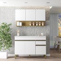 Kit Balcão De Pia Com Tampo E Aereo 120 Cm 6 Portas 1 Gaveta Line - Supremo/supremo/cp-freijó - 1