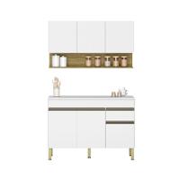 Kit Balcão De Pia Com Tampo E Aereo 120 Cm 6 Portas 1 Gaveta Line - Supremo/supremo/cp-freijó - 3