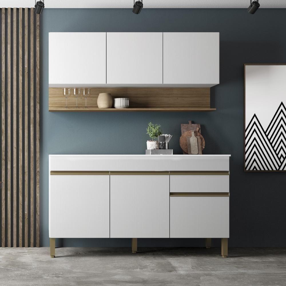 Kit Balcão De Pia Com Tampo E Aereo 150 Cm 6 Portas 1 Gaveta Line - Supremo/supremo/cp-freijó - 8