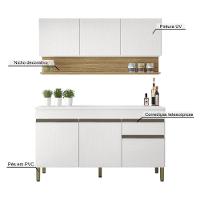 Kit Balcão De Pia Com Tampo E Aereo 150 Cm 6 Portas 1 Gaveta Line - Supremo/supremo/cp-freijó - 5