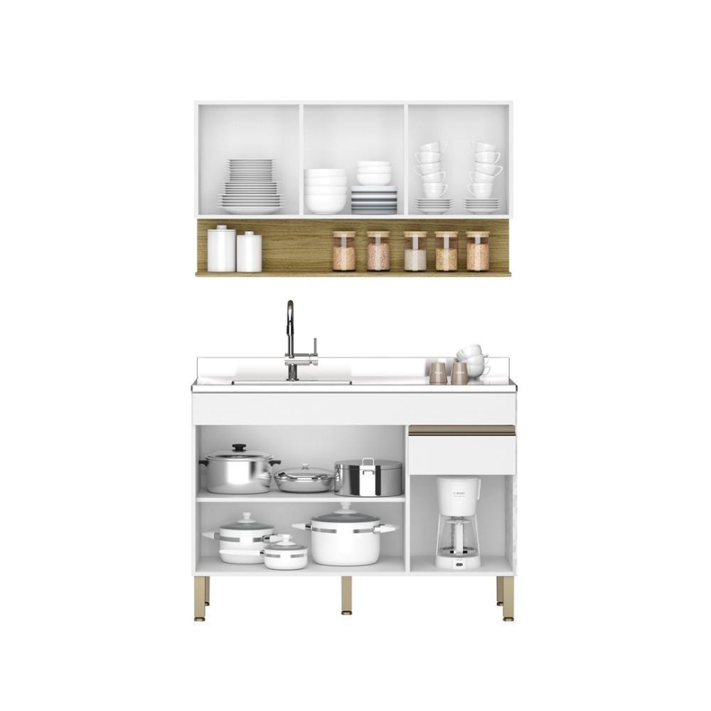 Kit Balcão De Pia Sem Tampo E Aereo 120 Cm 6 Portas 1 Gaveta Line - Supremo/supremo/cp-freijó - 7