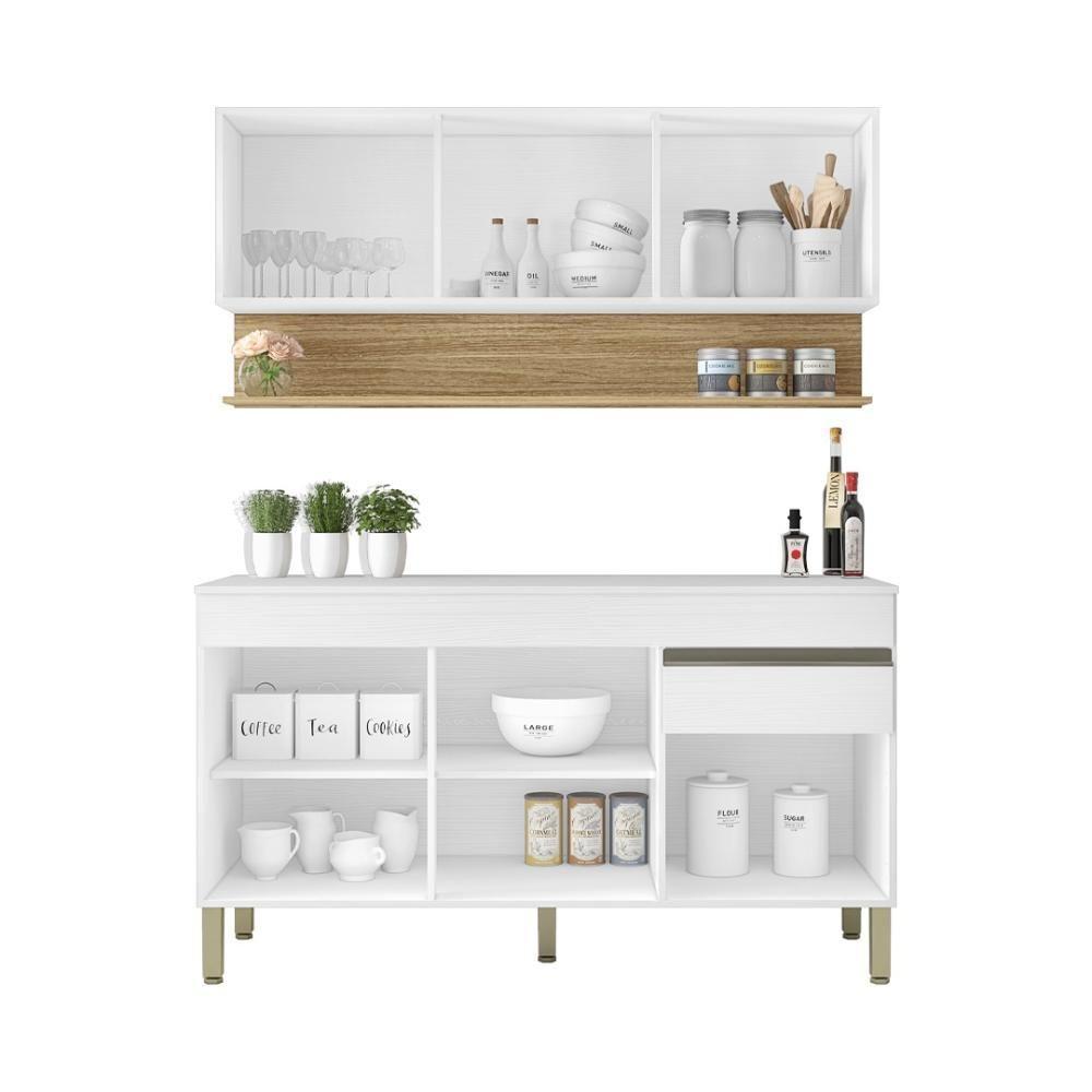 Kit Balcão De Pia Sem Tampo E Aereo 150 Cm 6 Portas 1 Gaveta Line - Supremo/supremo/cp-freijó - 4