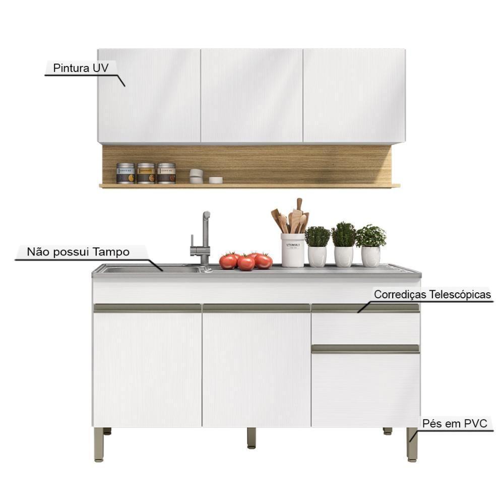 Kit Balcão De Pia Sem Tampo E Aereo 150 Cm 6 Portas 1 Gaveta Line - Supremo/supremo/cp-freijó - 5