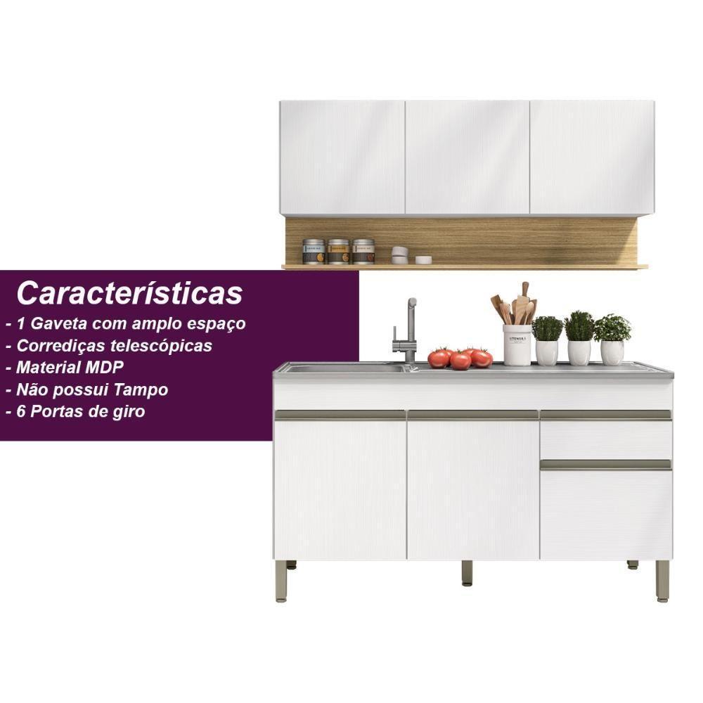 Kit Balcão De Pia Sem Tampo E Aereo 150 Cm 6 Portas 1 Gaveta Line - Supremo/supremo/cp-freijó - 6