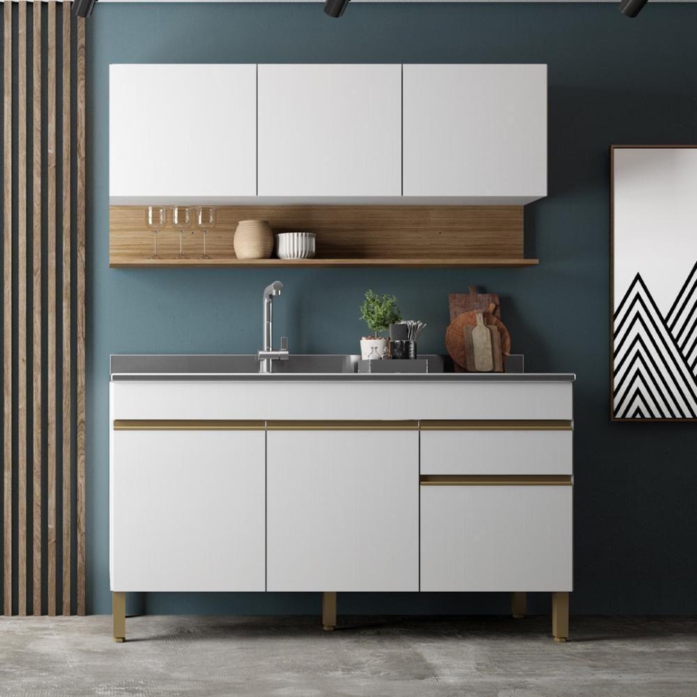 Kit Balcão De Pia Sem Tampo E Aereo 150 Cm 6 Portas 1 Gaveta Line - Supremo/supremo/cp-freijó - 8