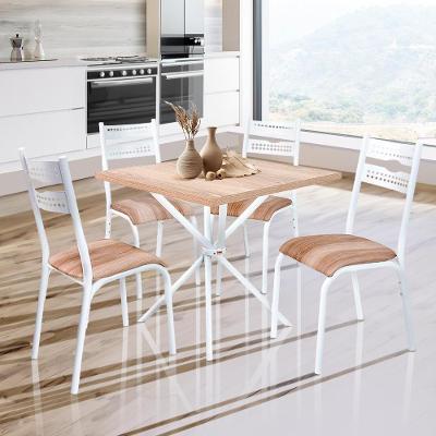 Mesa Quadrada Com 4 Cadeiras Aço 75cm Branco Carvalho Orion
