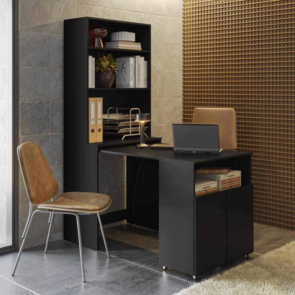 Armário Escrivaninha 2 Portas Com Mesa Retrátil Duo - Preto - 9