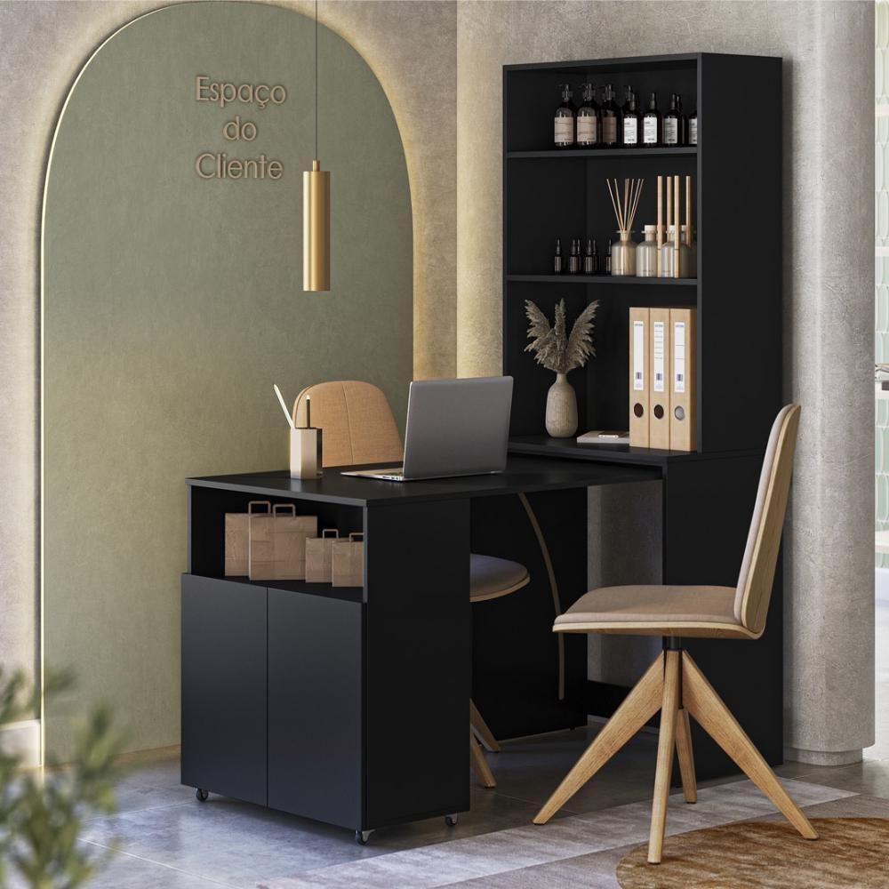 Armário Escrivaninha 2 Portas Com Mesa Retrátil Duo - Preto - 10