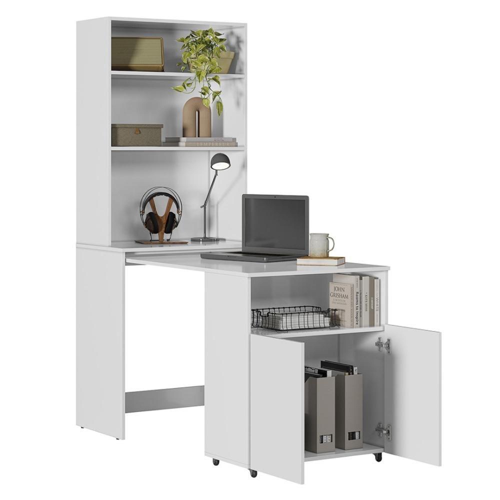 Armário Escrivaninha 2 Portas Com Mesa Retrátil Duo - Branco - 3