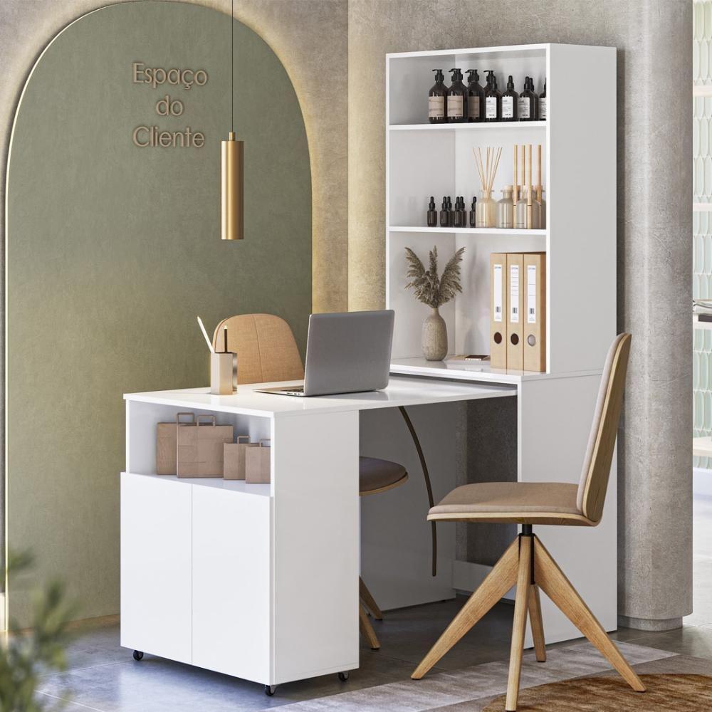 Armário Escrivaninha 2 Portas Com Mesa Retrátil Duo - Branco - 10