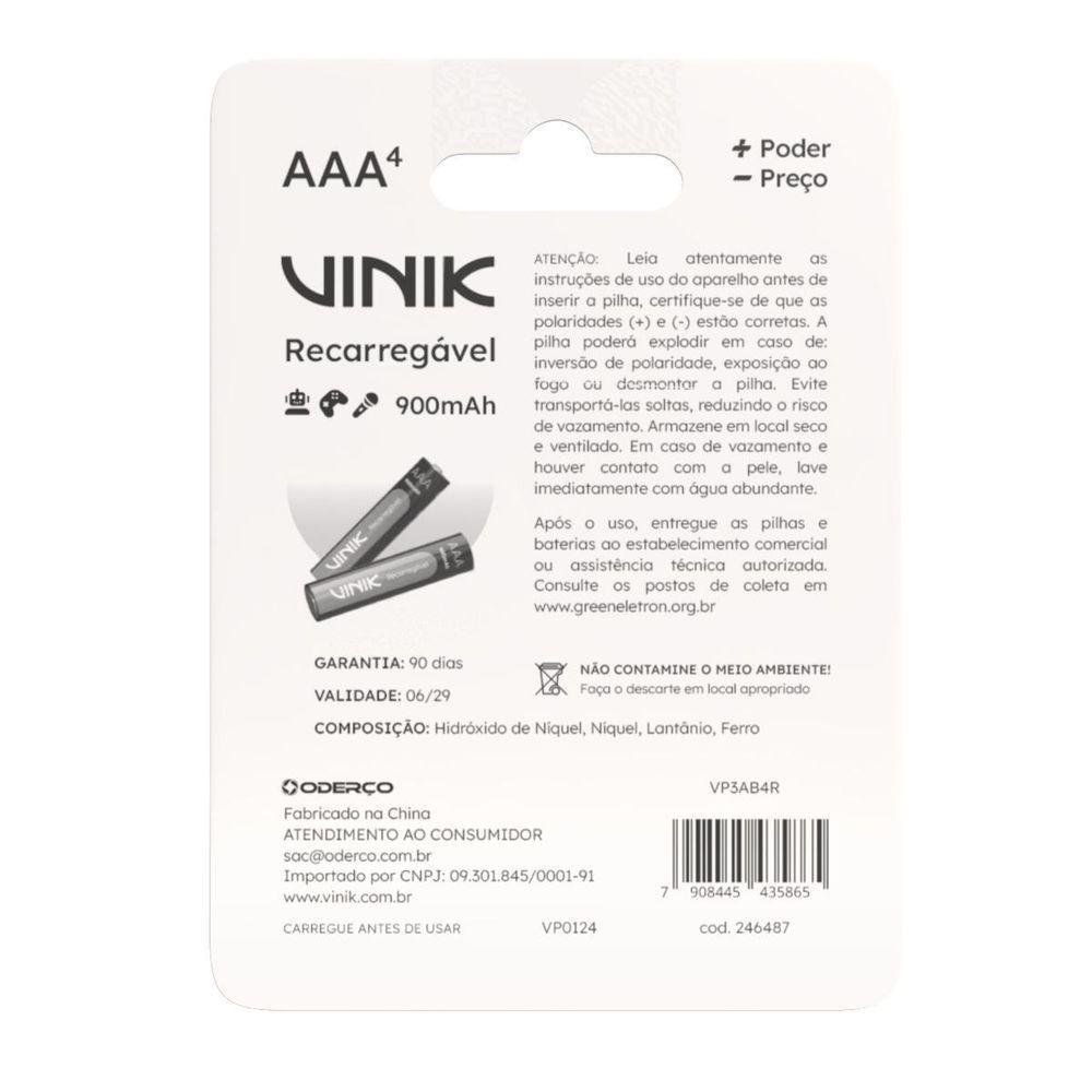 Pilha Recarregável Aaa C-4 - 900mah 1.2v - Vp3ab4r - 6