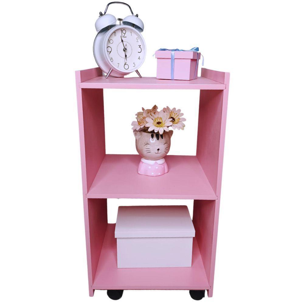 Mesa De Cabeceira Com Rodinhas Giratórias 100% Mdf Rosa - 1