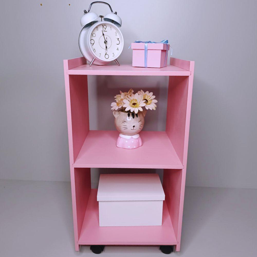 Mesa De Cabeceira Com Rodinhas Giratórias 100% Mdf Rosa - 3