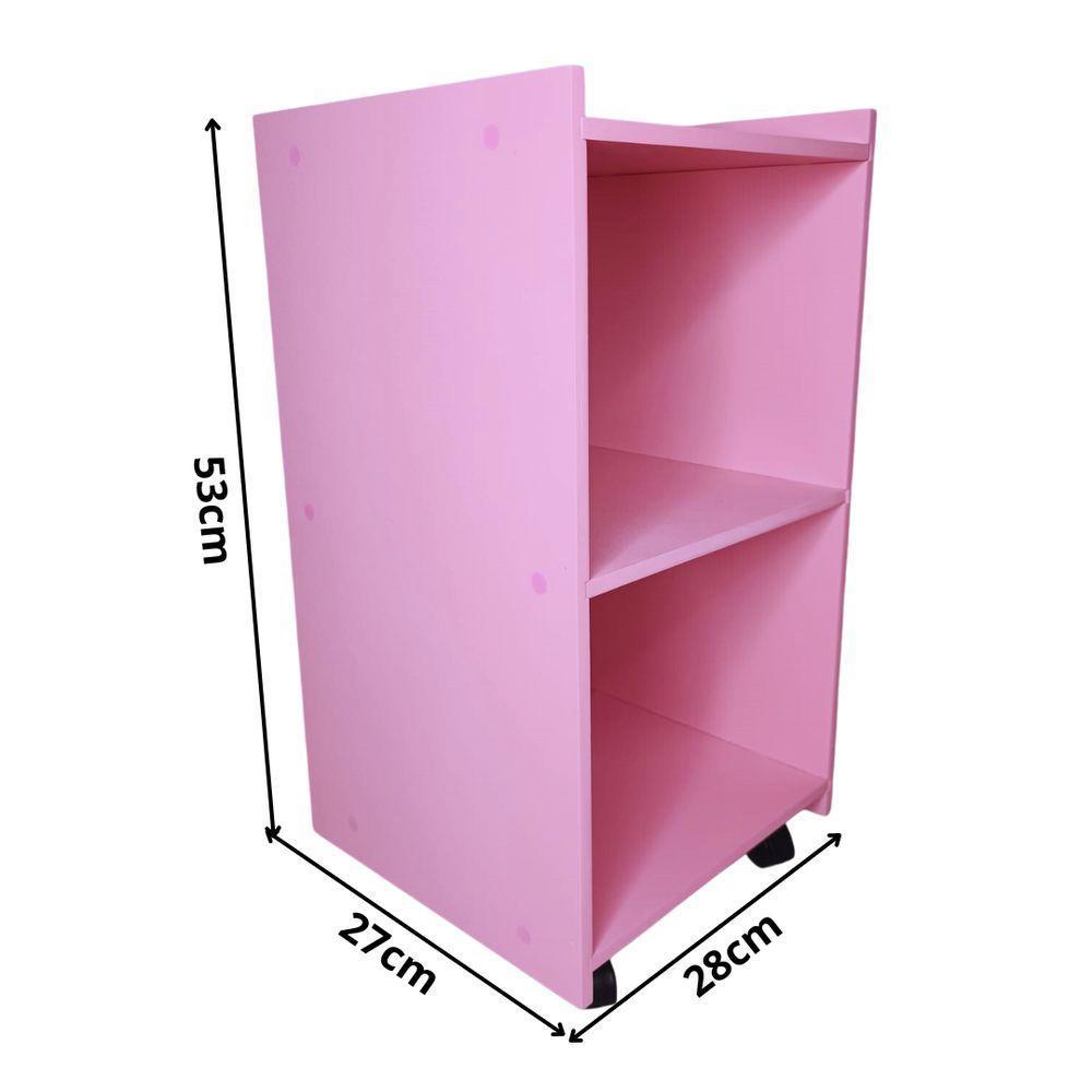 Mesa De Cabeceira Com Rodinhas Giratórias 100% Mdf Rosa - 4