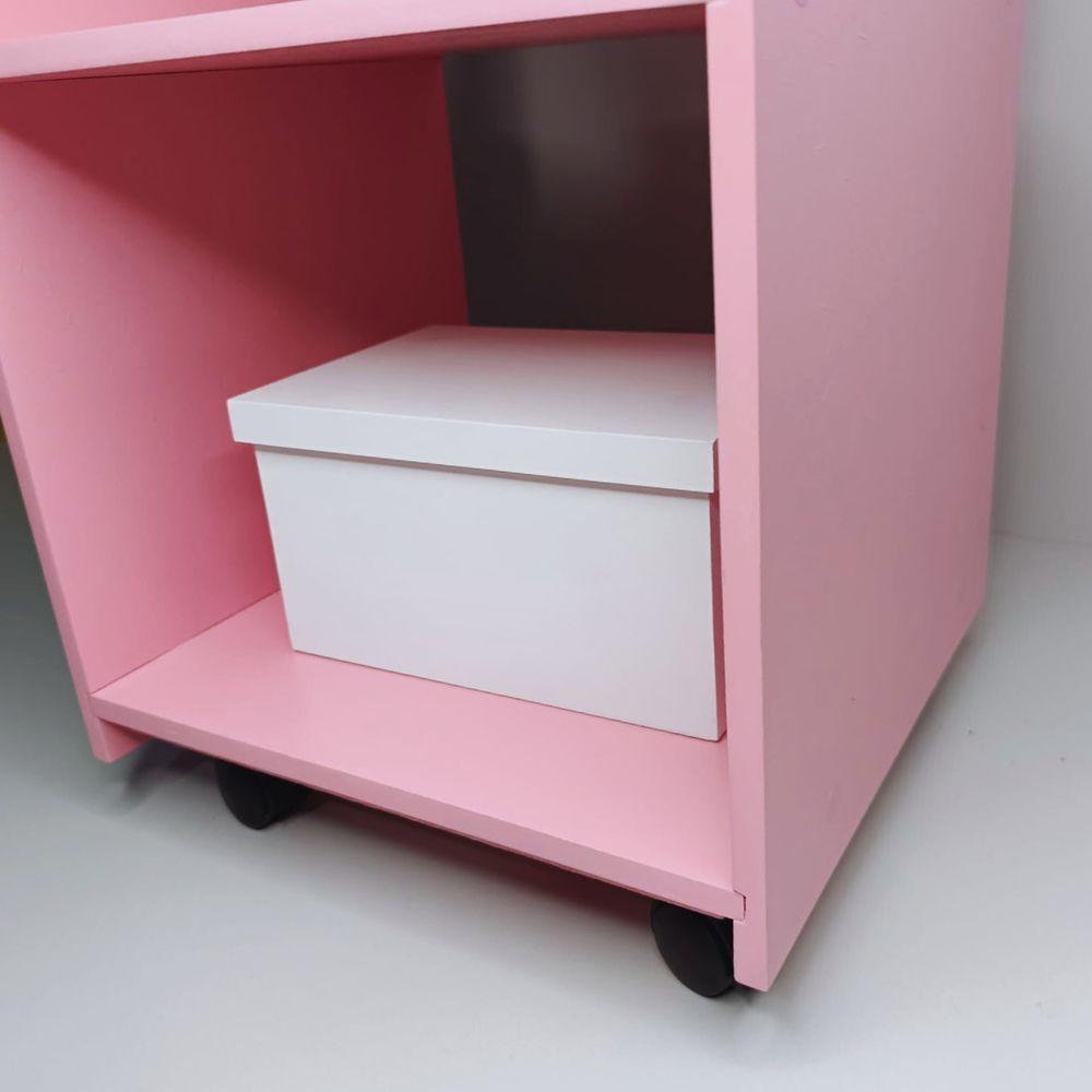 Mesa De Cabeceira Com Rodinhas Giratórias 100% Mdf Rosa - 6