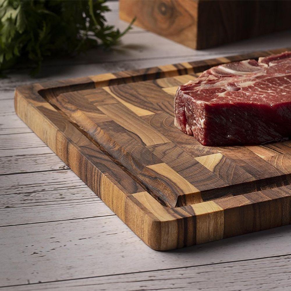 Tábua Para Corte Com Canaleta Em Madeira Teca Invertida - Stolf 40x30 - 3