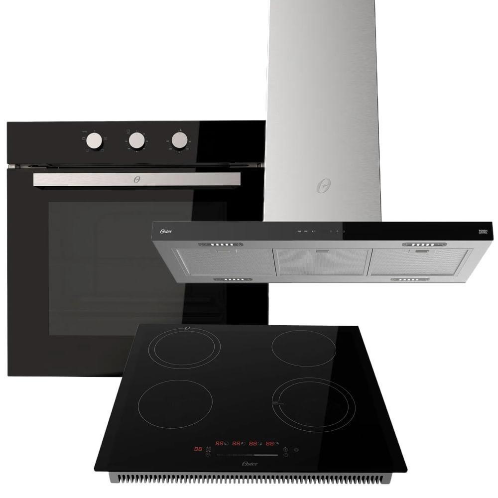 Kit Cooktop 4 Bocas - Forno De Embutir 77L - Coifa Ilha 90cm Oster 220V - 1