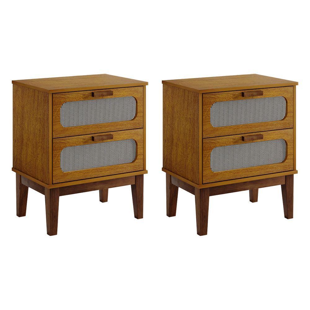 Kit 2 Mesas De Cabeceira Santorini 2 Gavetas 45 Cm Nature - Bege - 1