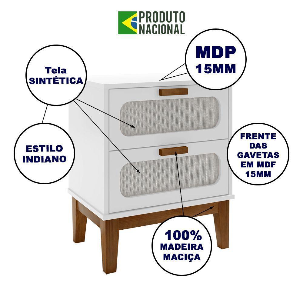 Kit 2mesas De Cabeceira Santorini 2 Gavetas 45 Cm Branco - Branco - 3