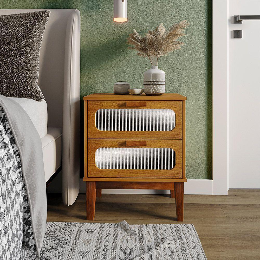 Mesa De Cabeceira Santorini 2 Gavetas 45 Cm Nature - Bege - 1
