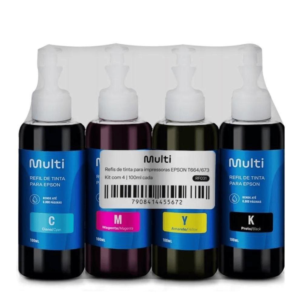 Refil De Tinta Multilaser Epson 100ml Kit Com 4 - 1