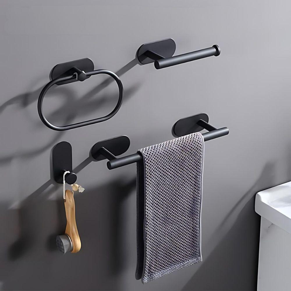 Suporte Acessórios Banheiro Inox Autoadesivo Com 4 Peças Preto - 2