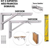 Kit 2 Suportes Mão Francesa Dobrável Retrátil Reforçada 34cm - 3
