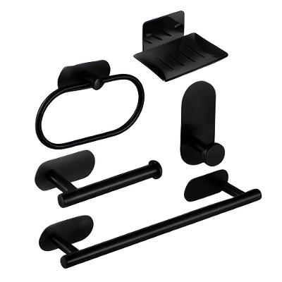 Kit Acessórios Banheiro Inox Autoadesivo Com 5 Peças Preto