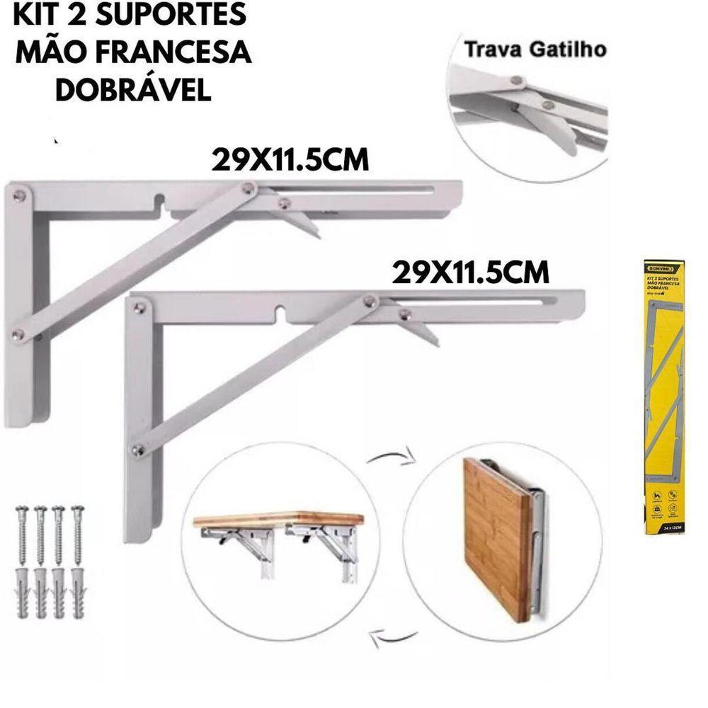 Kit 2 Suportes Mão Francesa Dobrável Retrátil Reforçada 29x11.5cm - 4