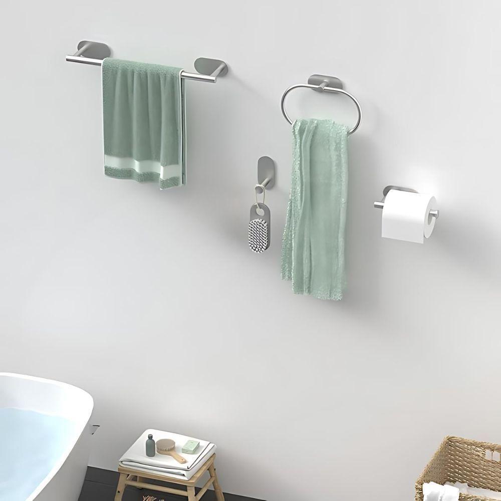 Kit Acessórios Banheiro Inox Autoadesivo Com 5 Peças Suporte - 2