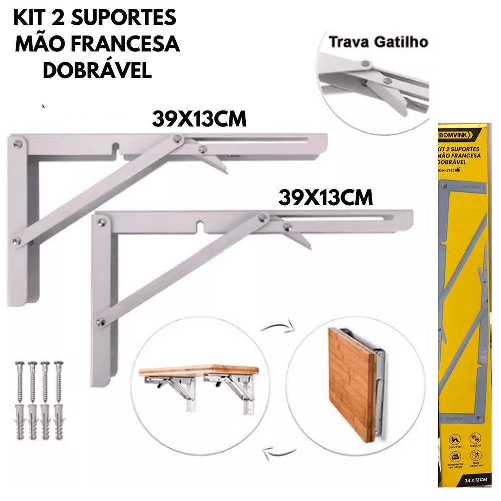 Kit 2 Suportes Mão Francesa Dobrável Retrátil Reforçada 39x13cm - 3