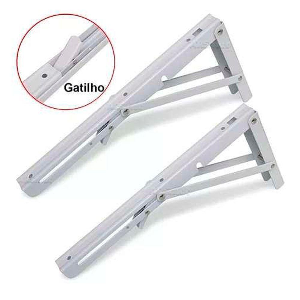 Kit 2 Suportes Mão Francesa Dobrável Retrátil Reforçada 39x13cm - 4