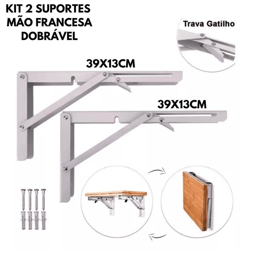 Kit 2 Suportes Mão Francesa Dobrável Retrátil Reforçada 39x13cm - 5