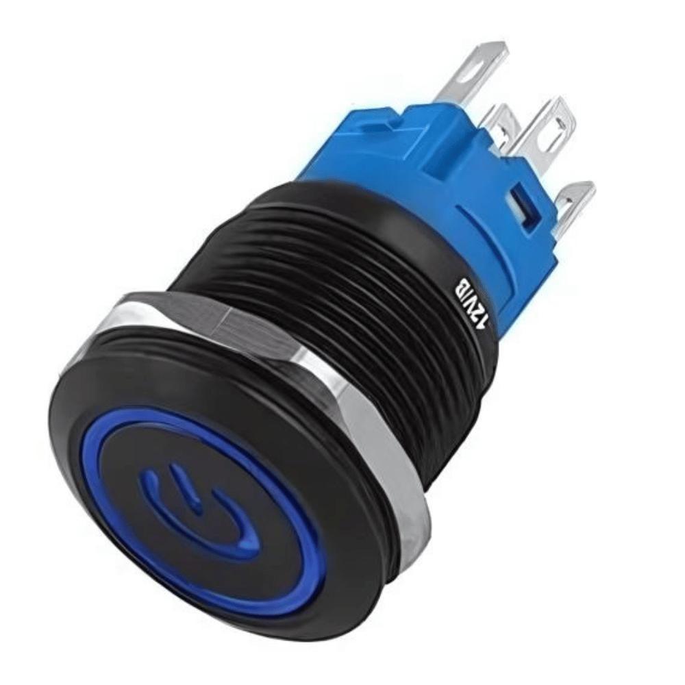 Botao On-off Nwt Com Led Azul 19mm 220v 3a 12v Preta - 1