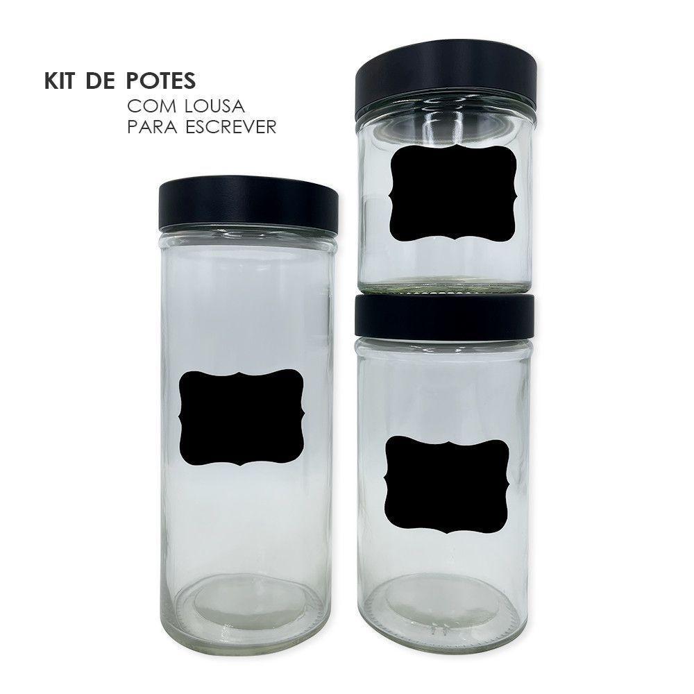 Conjunto 3 Potes Vidro Com Tampa E Adesivo Lousa P/ Escrever - 5