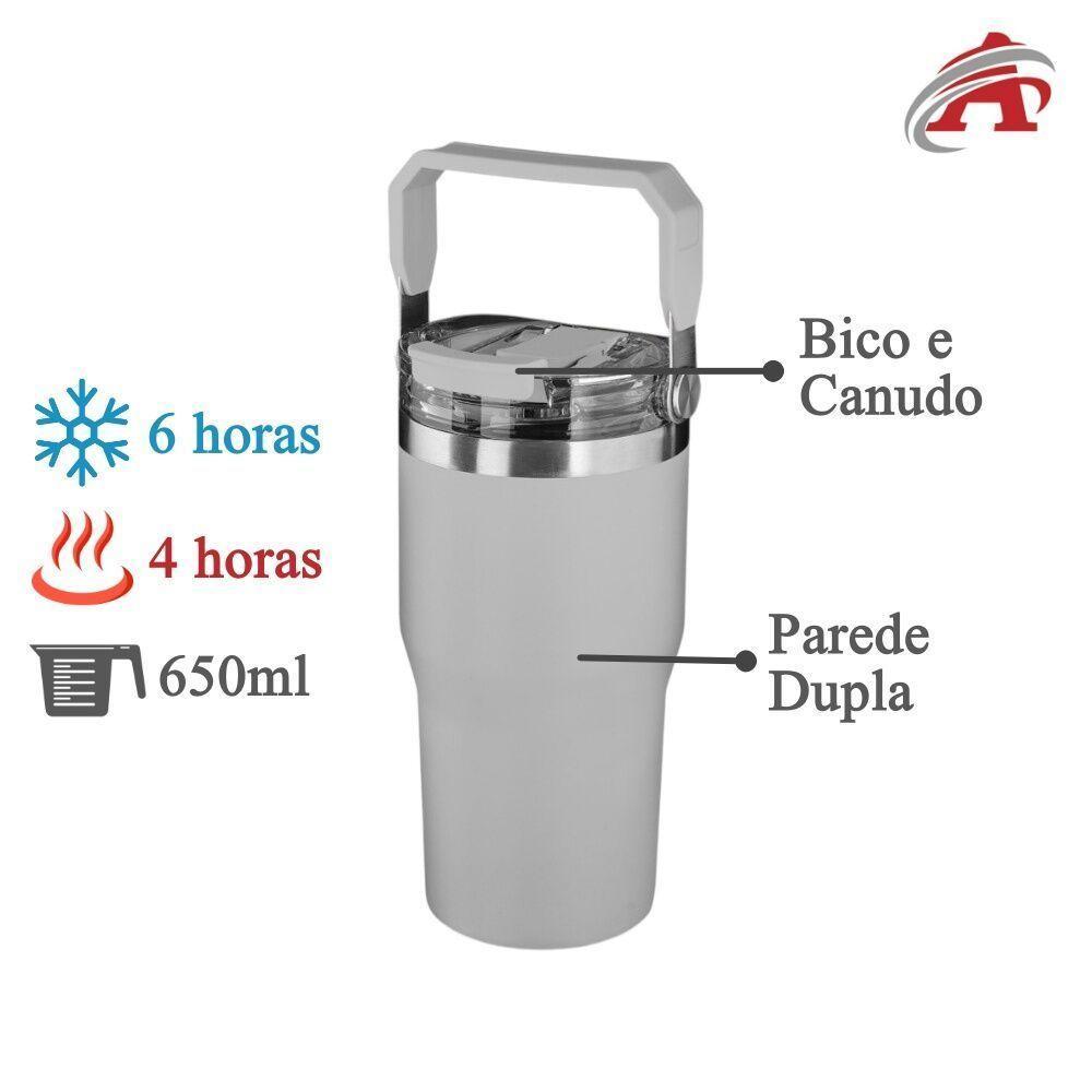 Garrafa Copo Térmico Parede Dupla Em Aço Inox Cinza 650ml - 3