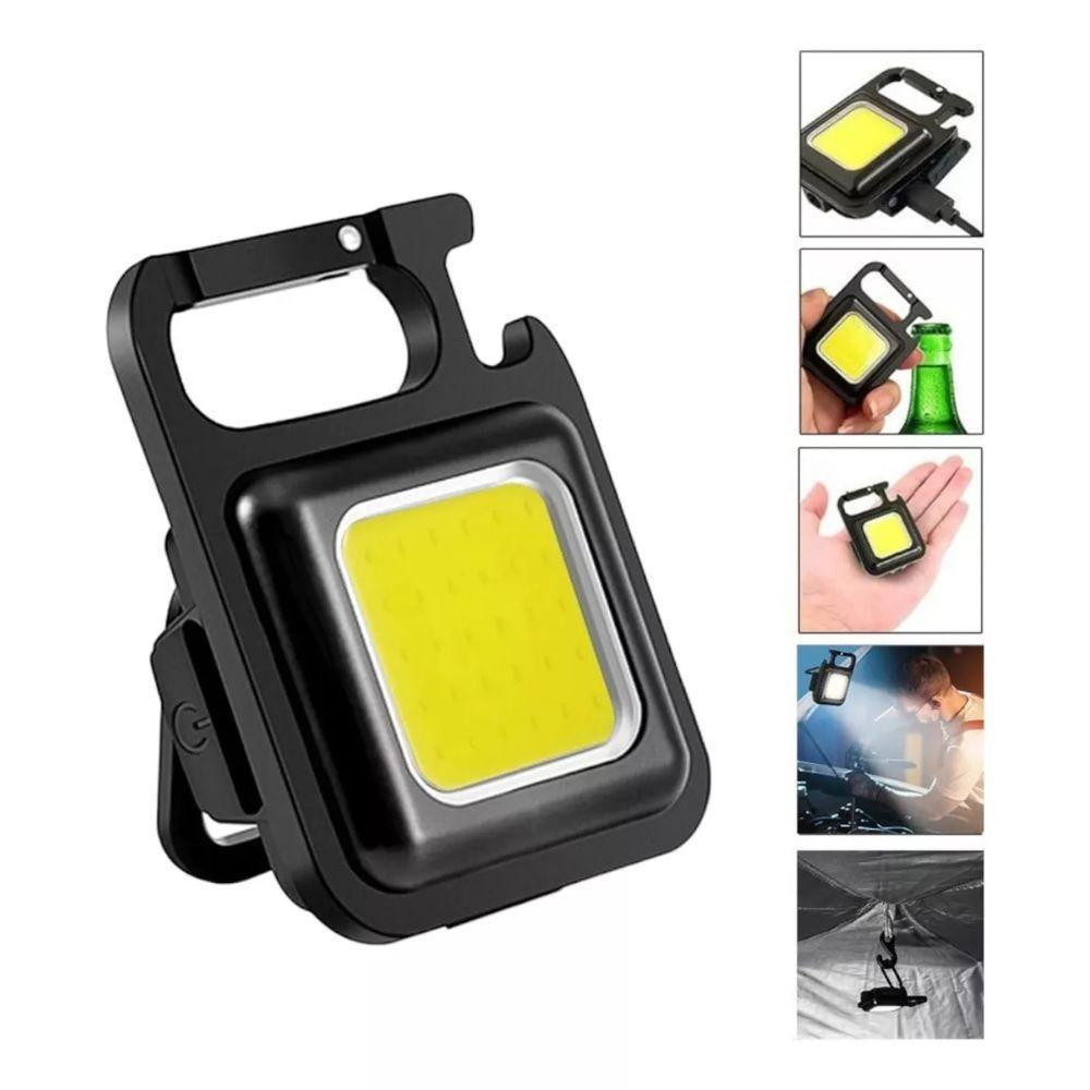 Mini Lanterna Mosquetão Chaveiro Led Holofote Multifuncional Usb Preto - 1