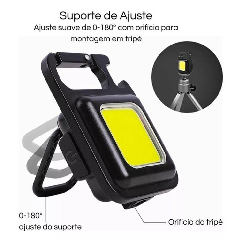 Mini Lanterna Mosquetão Chaveiro Led Holofote Multifuncional Usb Preto - 2