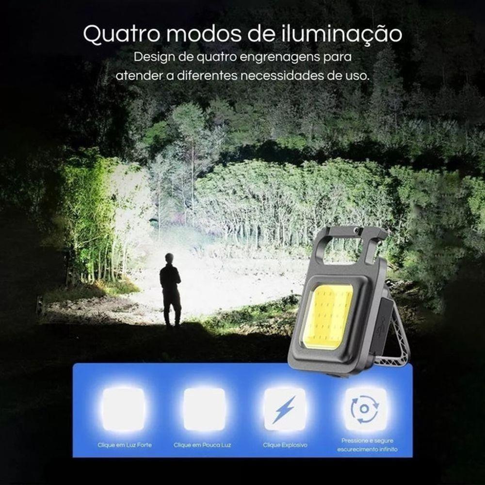 Mini Lanterna Mosquetão Chaveiro Led Holofote Multifuncional Usb Preto - 5