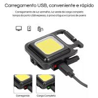 Mini Lanterna Mosquetão Chaveiro Led Holofote Multifuncional Usb Preto - 3