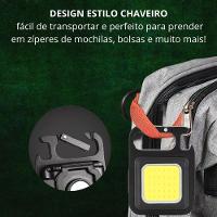 Mini Lanterna Mosquetão Chaveiro Led Holofote Multifuncional Usb Preto