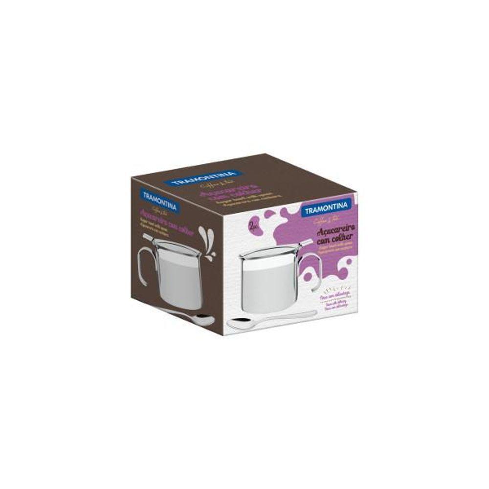 Açucareiro Tramontina Buena Com Alça Em Aço Inox Com Colher Detalhe Brilho 8 Cm 350 Ml - 2