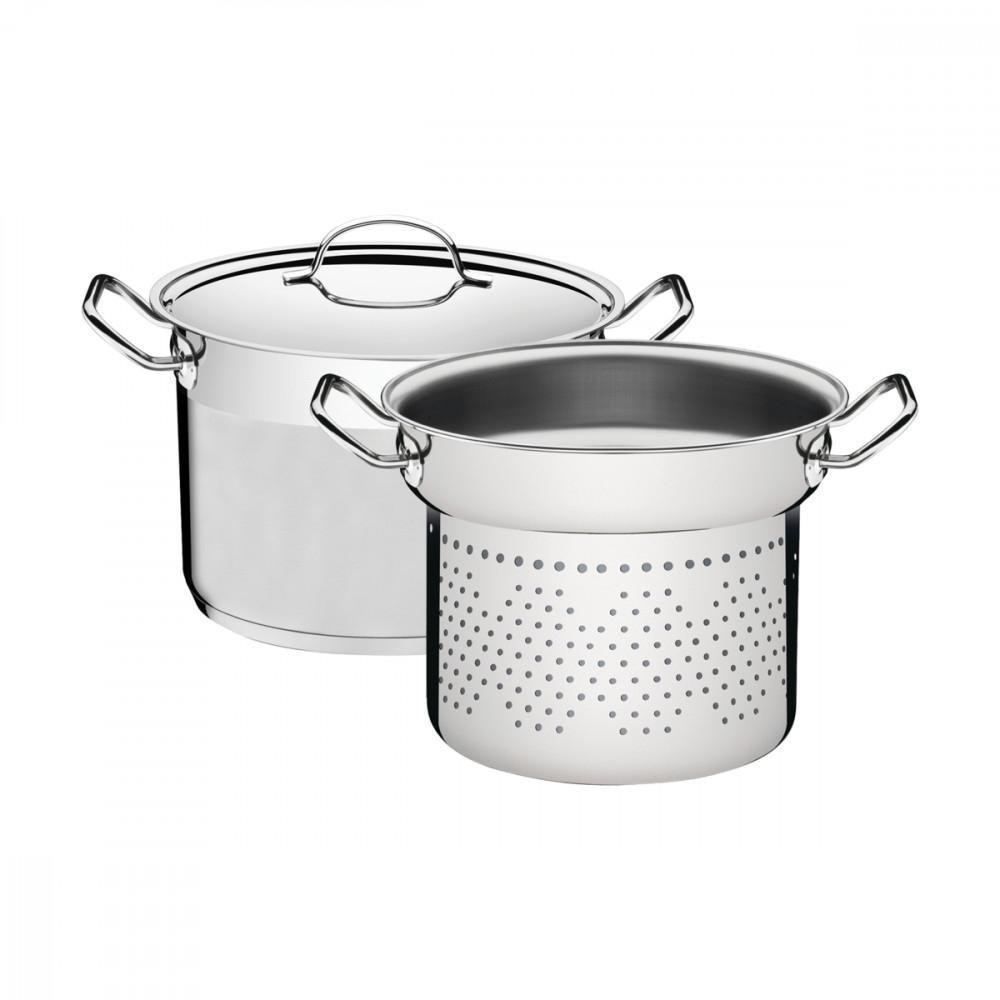 Jogo Cozi-pasta Tramontina Professional Em Aço Inox Fundo Triplo Com Tampa Plana Detalhe Satinado 2 Peças 24 Cm - 1