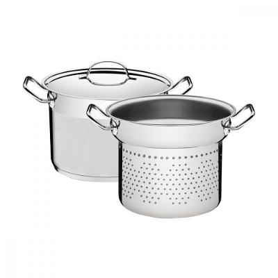 Jogo Cozi-pasta Tramontina Professional Em Aço Inox Fundo Triplo Com Tampa Plana Detalhe Satinado 2 Peças 24 Cm