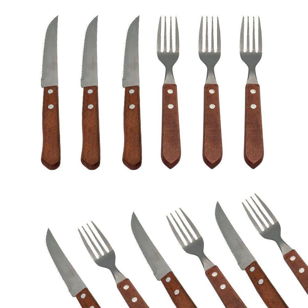 Conjunto De Garfo E Faca Inox 12 Peças - Wooden - 1