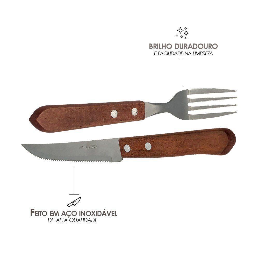 Conjunto De Garfo E Faca Inox 12 Peças - Wooden - 3