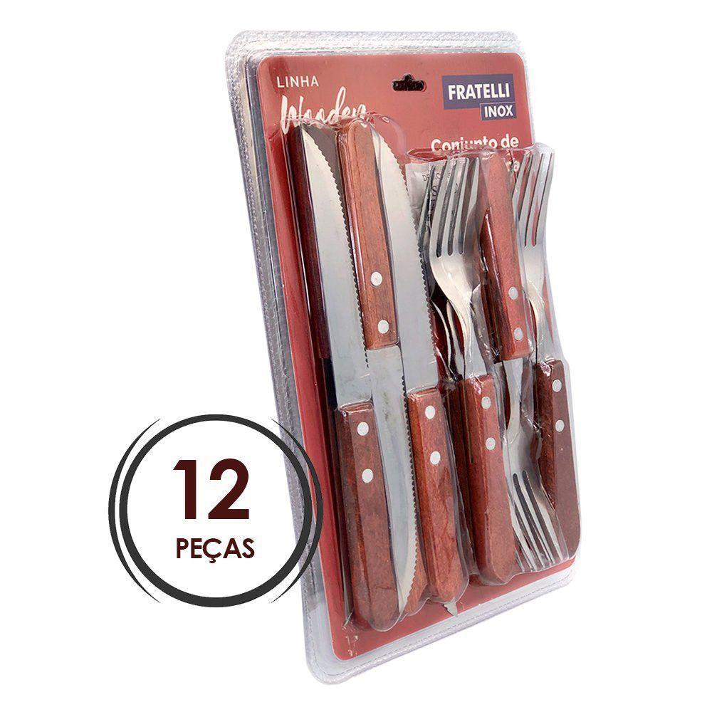 Conjunto De Garfo E Faca Inox 12 Peças - Wooden - 4
